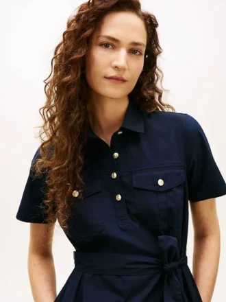Utility-shirtjurk met korte mouwen en riemen Utility-shirtjurk met korte mouwen en riemen