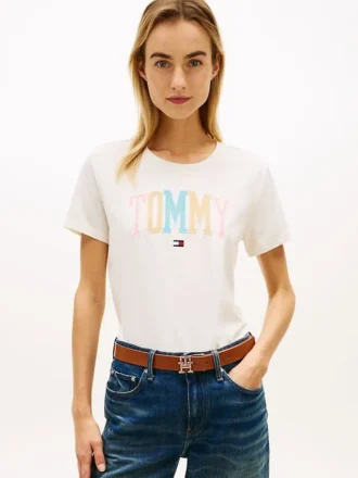 Veelkleurig T-shirt met Tommy-logo in varsity-stijl