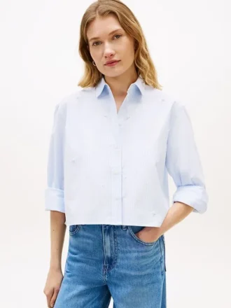 Versierd cropped popeline shirt