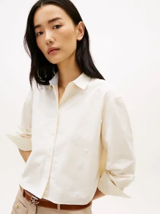 Versierd cropped popeline shirt