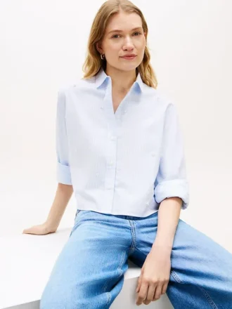 Versierd cropped popeline shirt