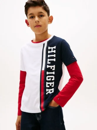 Verticaal kleurblok T-shirt met logo voor kinderen