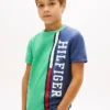 Verticaal kleurblok T-shirt met logo voor kinderen Verticaal kleurblok T-shirt met logo voor kinderen