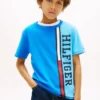 Verticaal kleurblok T-shirt met logo voor kinderen Verticaal kleurblok T-shirt met logo voor kinderen
