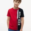 Verticaal kleurblok T-shirt met logo voor kinderen Verticaal kleurblok T-shirt met logo voor kinderen