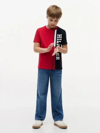 Verticaal kleurblok T-shirt met logo voor kinderen