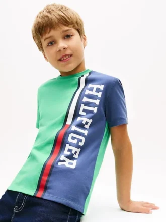 Verticaal kleurblok T-shirt met logo voor kinderen