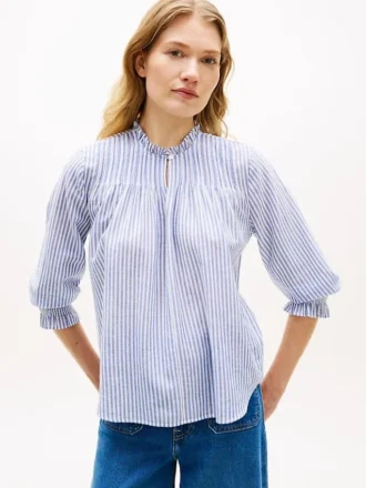Voile-shirt met plooitjes en ruches
