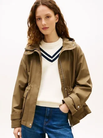 Waterafstotende korte parka met capuchon