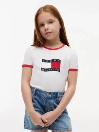 Wavy Flag Logo Ringer T-shirt voor kinderen