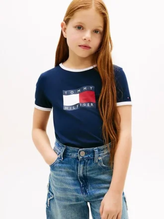 Wavy Flag Logo Ringer T-shirt voor kinderen Wavy Flag Logo Ringer T-shirt voor kinderen